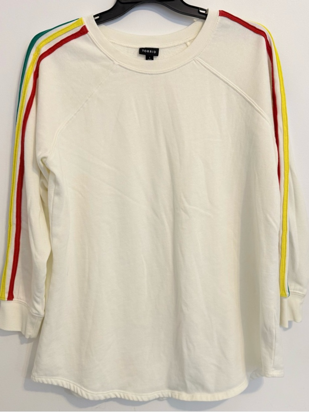 Torrid Cream Rainbow Stripe Sleeve Sweatshirt Size 1 Equivalent to US 1X
